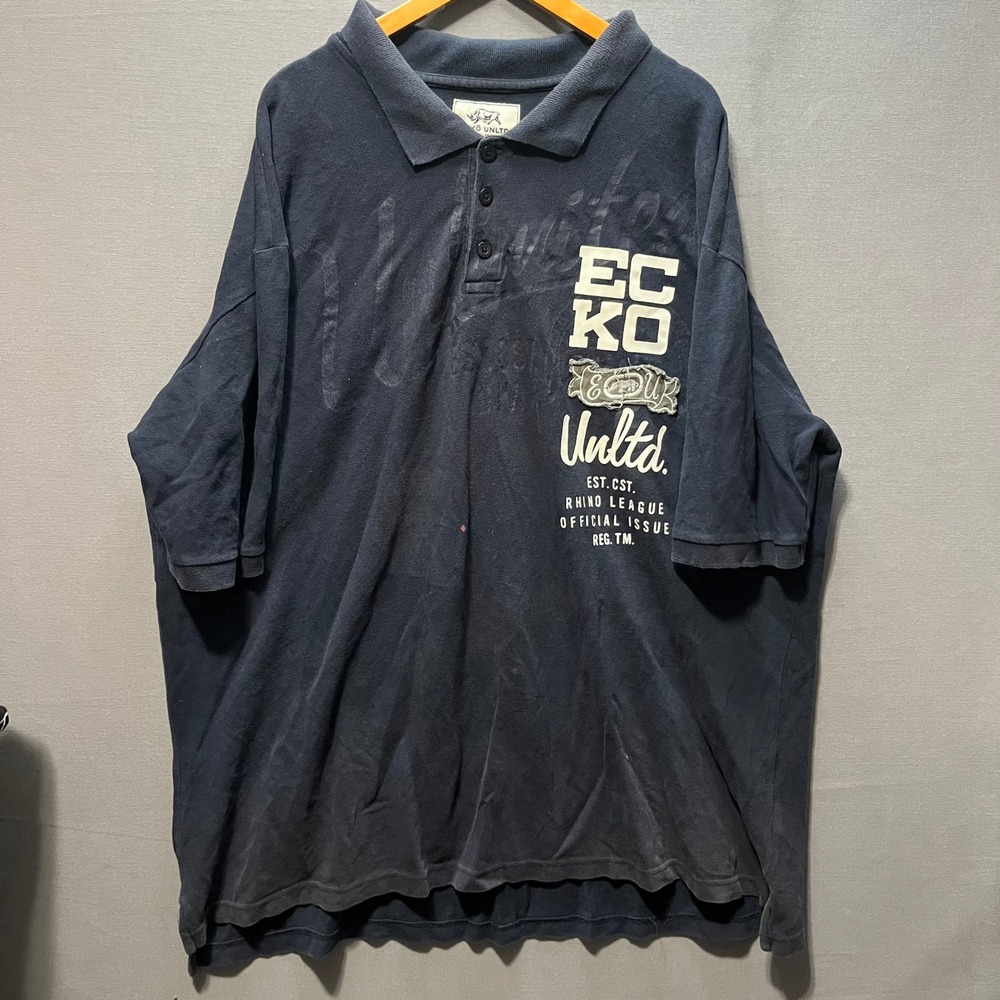 Ecko Unltd Mens Navy Blue Graphic Polo Shirt Rhino Logo Streetwear 3XB